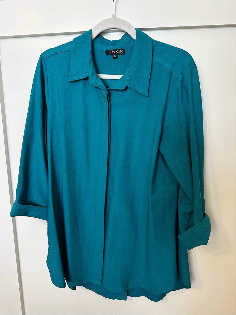 Teal Button-Front Women's Shirt